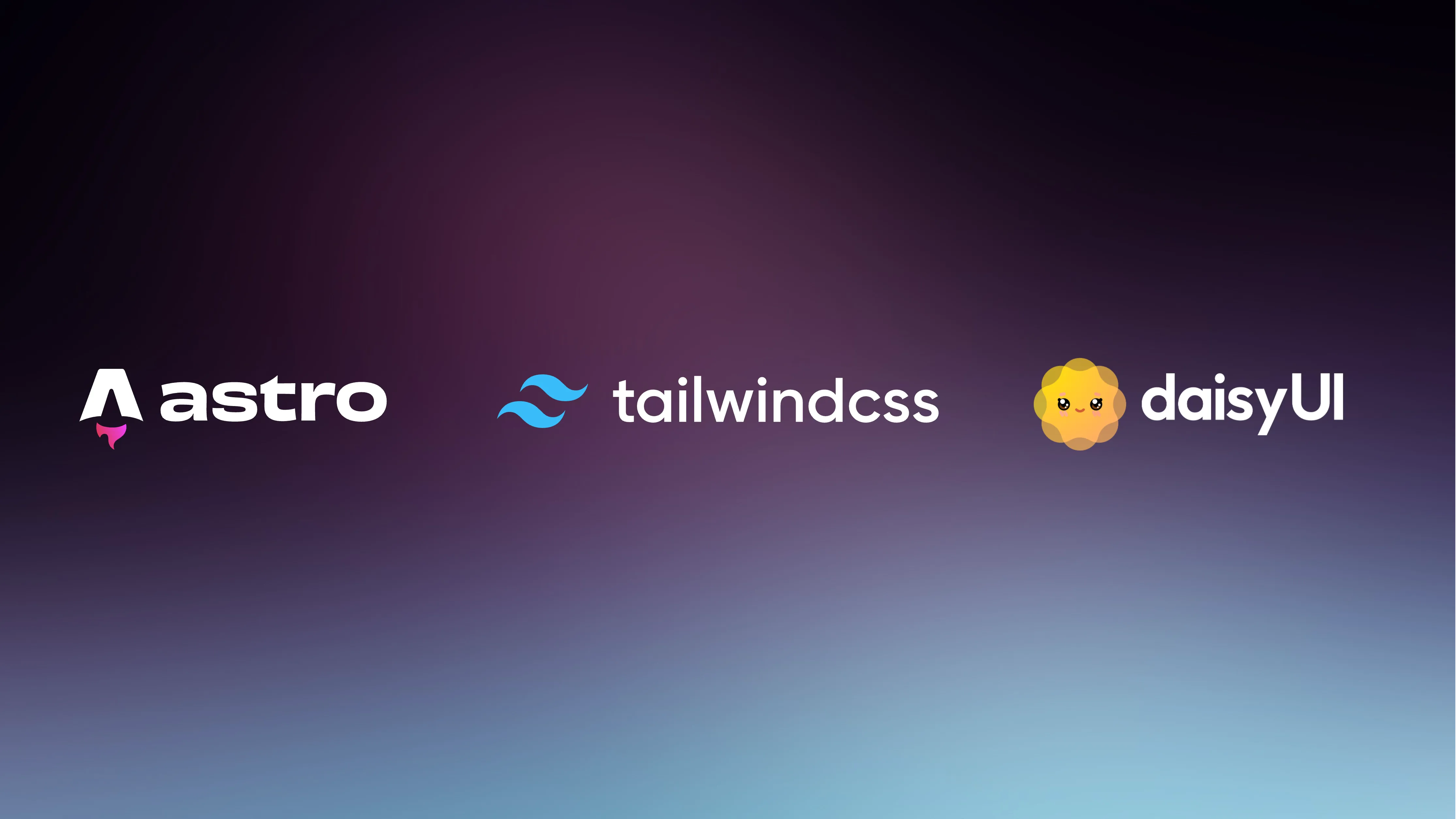 The Astro, Tailwind, and DaisyUI logos on a dark background with a purple gradient arc.